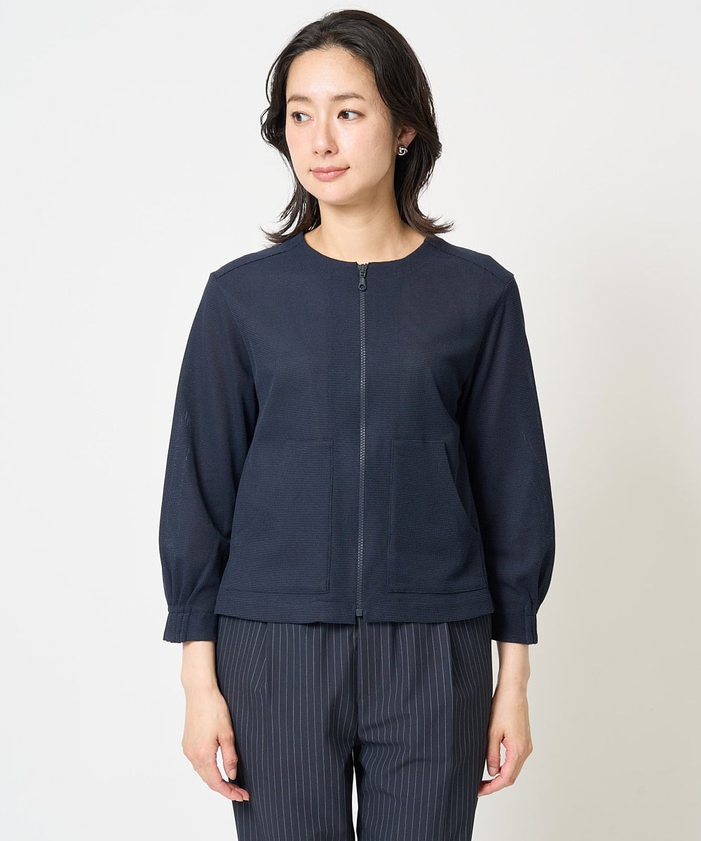 PZTGA32330 GEORGES RECH(ジョルジュ・レッシュ) ジャージーノーカラーショートブルゾン ネイビー
