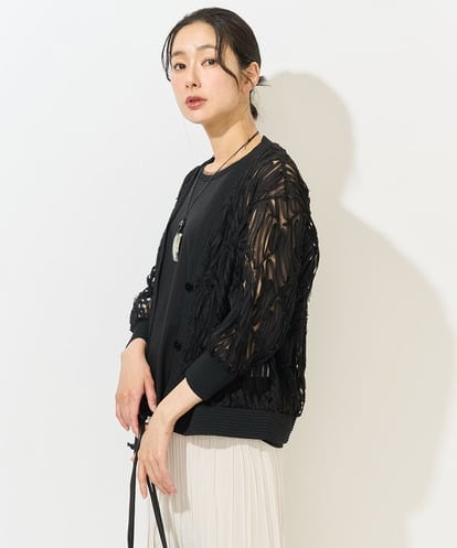 PZTGA46270 GEORGES RECH ナイロンチュールテープ刺繍カーディガン
