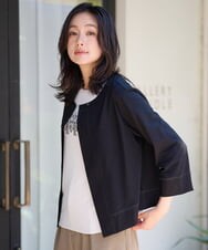 PZTJF13210 GEORGES RECH(ジョルジュ・レッシュ) [日本製]シアーストレッチ7分袖ライト羽織 ブラック
