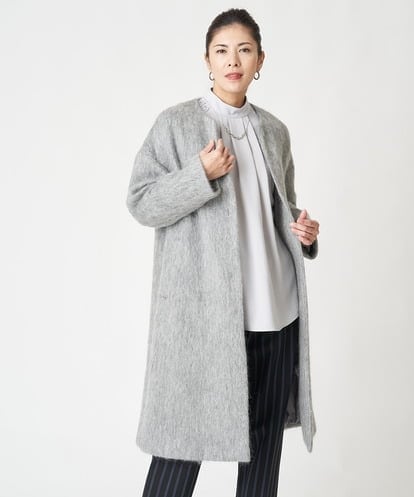 PZUAW35790 GEORGES RECH モヘアシャギースリットネックロングコート