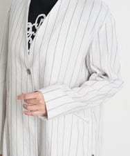 PZUET25560 GEORGES RECH(ジョルジュ・レッシュ)  [セットアップ対応]リネンへリンボンストライプコート アイボリー