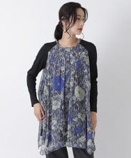R6BAS30360 HIROKO BIS(小さいサイズ)(メゾン ドゥ サンク) 【小さいサイズ/洗える】シフォン切り替えチュニック ブルー