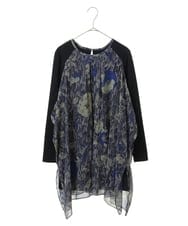 R6BAS30360 HIROKO BIS(小さいサイズ)(メゾン ドゥ サンク) 【小さいサイズ/洗える】シフォン切り替えチュニック ブルー