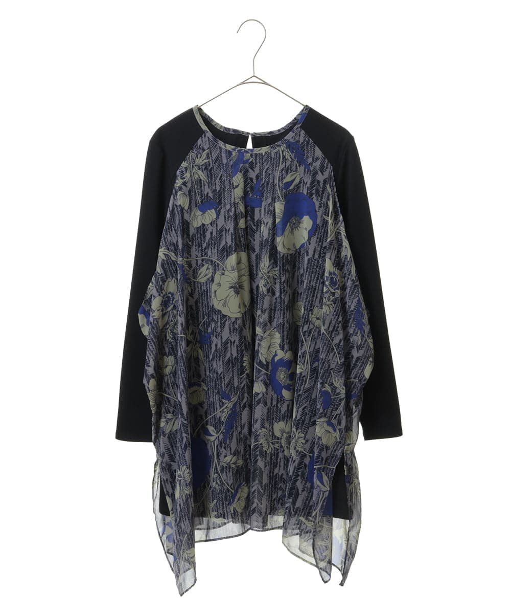 R6BAS30360 HIROKO BIS(小さいサイズ)(メゾン ドゥ サンク) 【小さいサイズ/洗える】シフォン切り替えチュニック ブルー