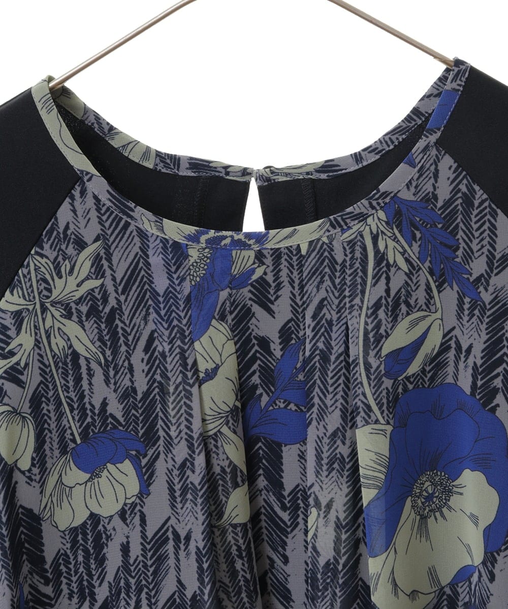 R6BAS30360 HIROKO BIS(小さいサイズ)(メゾン ドゥ サンク) 【小さいサイズ/洗える】シフォン切り替えチュニック ブルー