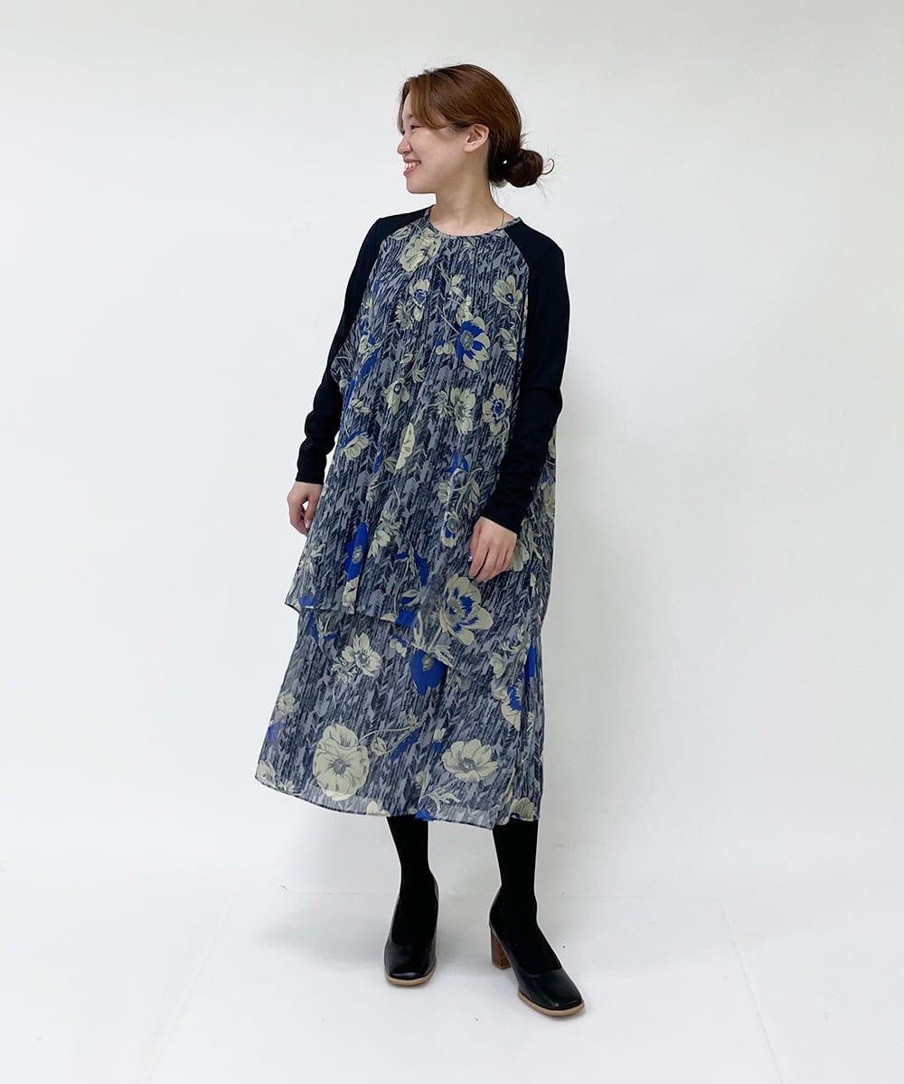 R6BAS30360 HIROKO BIS(小さいサイズ)(メゾン ドゥ サンク) 【小さいサイズ/洗える】シフォン切り替えチュニック ブルー