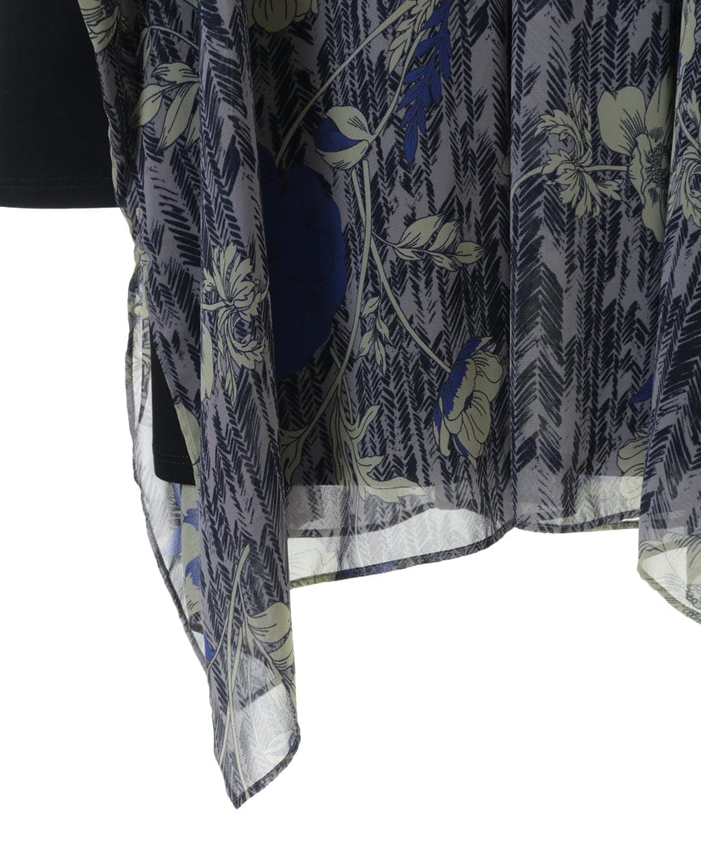 R6BAS30360 HIROKO BIS(小さいサイズ)(メゾン ドゥ サンク) 【小さいサイズ/洗える】シフォン切り替えチュニック ブルー