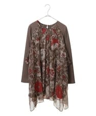 R6BAS30360 HIROKO BIS(小さいサイズ)(メゾン ドゥ サンク) 【小さいサイズ/洗える】シフォン切り替えチュニック ブルー