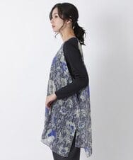 R6BAS30360 HIROKO BIS(小さいサイズ)(メゾン ドゥ サンク) 【小さいサイズ/洗える】シフォン切り替えチュニック ブルー