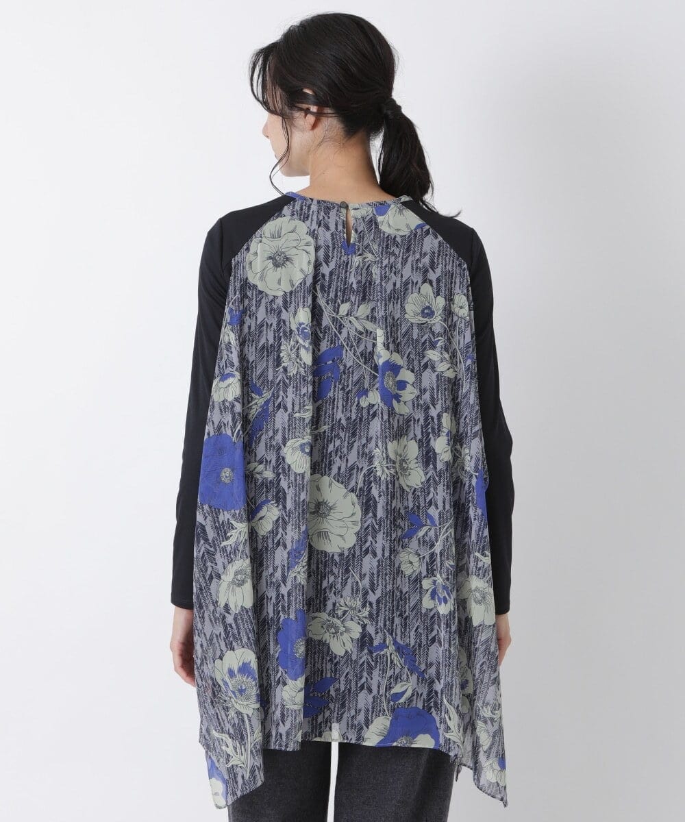 R6BAS30360 HIROKO BIS(小さいサイズ)(メゾン ドゥ サンク) 【小さいサイズ/洗える】シフォン切り替えチュニック ブルー