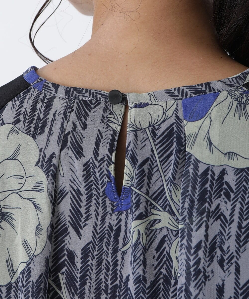 R6BAS30360 HIROKO BIS(小さいサイズ)(メゾン ドゥ サンク) 【小さいサイズ/洗える】シフォン切り替えチュニック ブルー
