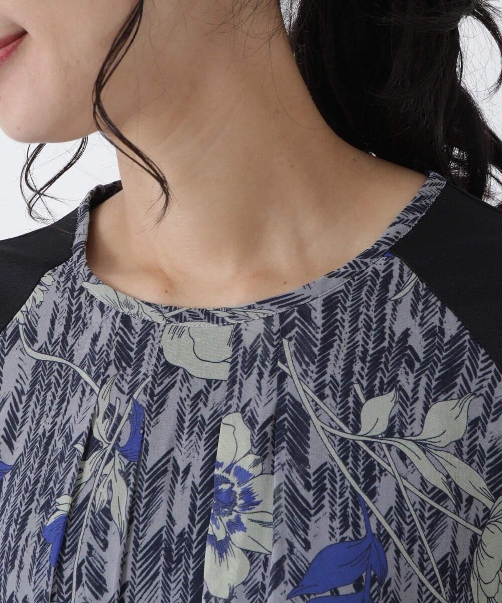 R6BAS30360 HIROKO BIS(小さいサイズ)(メゾン ドゥ サンク) 【小さいサイズ/洗える】シフォン切り替えチュニック ブルー