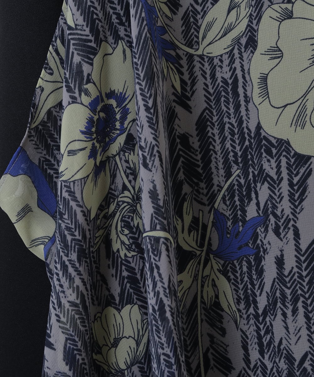 R6BAS30360 HIROKO BIS(小さいサイズ)(メゾン ドゥ サンク) 【小さいサイズ/洗える】シフォン切り替えチュニック ブルー