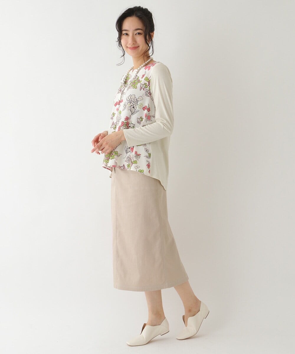 R6BDS27270 HIROKO BIS(小さいサイズ)(メゾン ドゥ サンク) 【小さいサイズ/洗える】フロントタック花束柄プリントブラウス ライトブルー