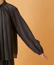 R6BED50260 HIROKO BIS(小さいサイズ)(メゾン ドゥ サンク) 【小さいサイズ】スタンドカラーかまぼこプリーツブラウス ダークグレー