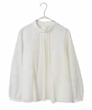 R6BED50260 HIROKO BIS(小さいサイズ)(メゾン ドゥ サンク) 【小さいサイズ】スタンドカラーかまぼこプリーツブラウス ダークグレー