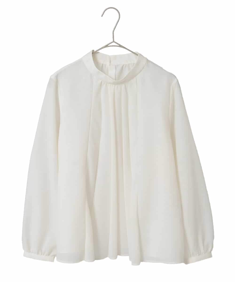 R6BED50260 HIROKO BIS(小さいサイズ)(メゾン ドゥ サンク) 【小さいサイズ】スタンドカラーかまぼこプリーツブラウス ダークグレー