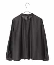 R6BED50260 HIROKO BIS(小さいサイズ)(メゾン ドゥ サンク) 【小さいサイズ】スタンドカラーかまぼこプリーツブラウス ダークグレー