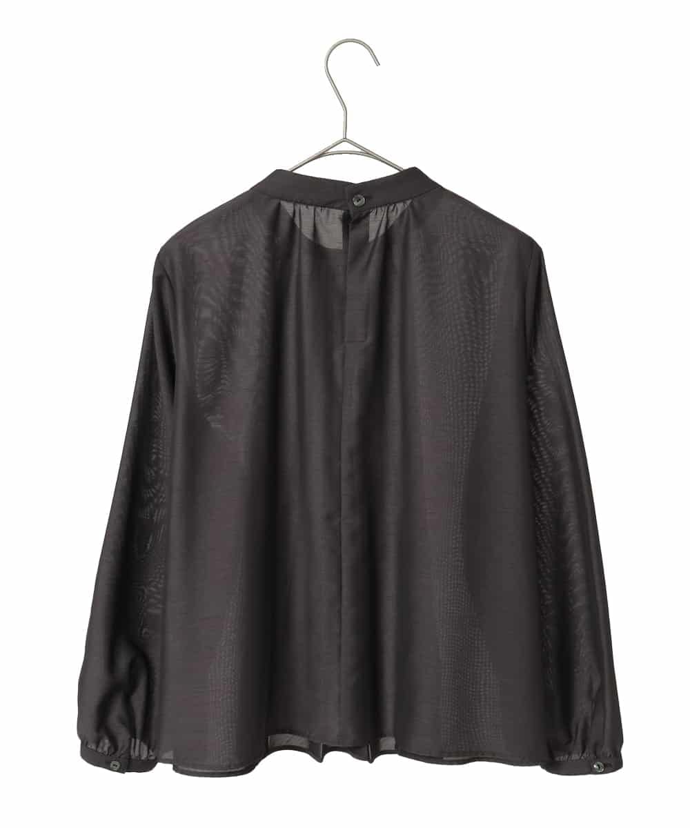 R6BED50260 HIROKO BIS(小さいサイズ)(メゾン ドゥ サンク) 【小さいサイズ】スタンドカラーかまぼこプリーツブラウス ダークグレー