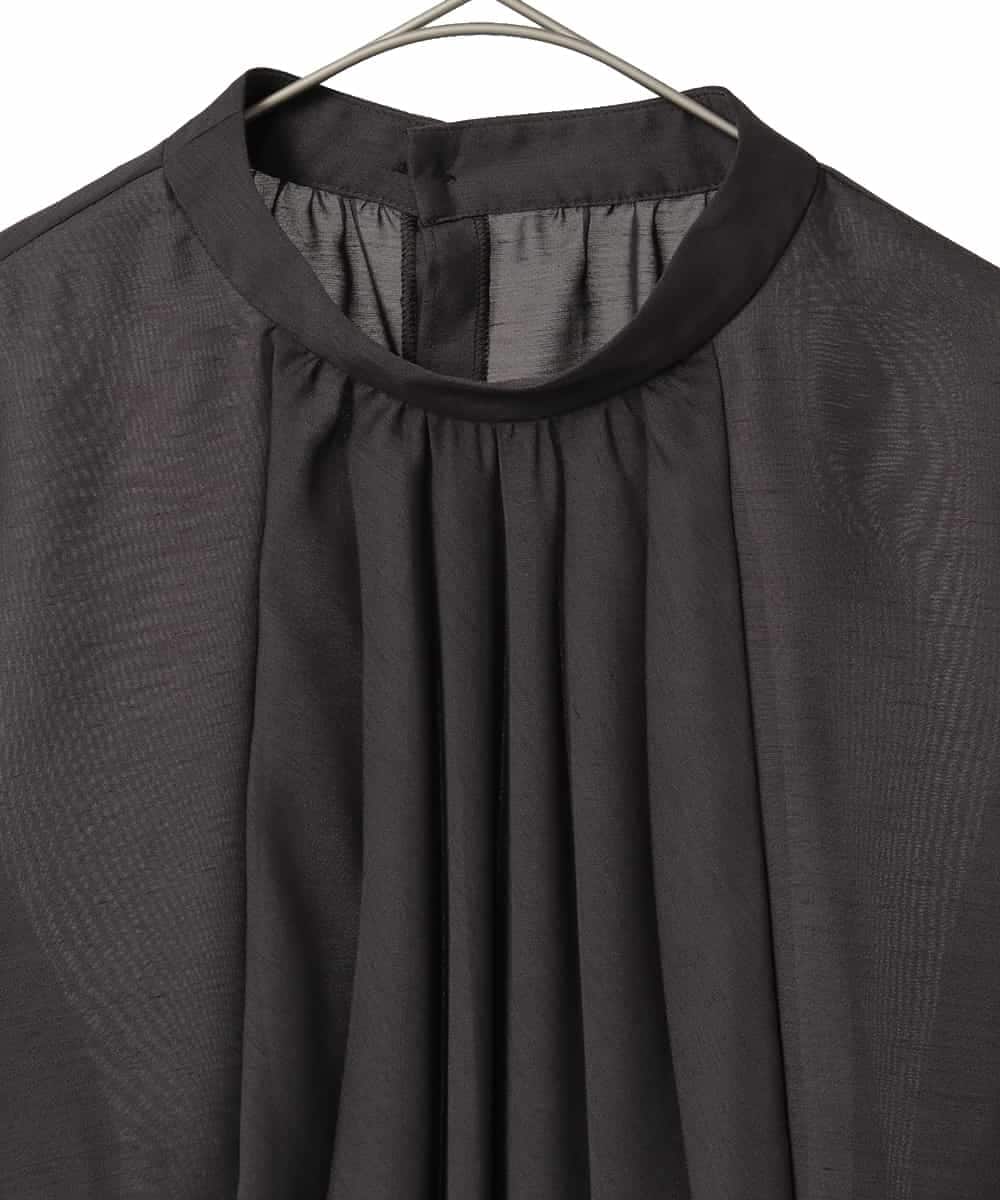 R6BED50260 HIROKO BIS(小さいサイズ)(メゾン ドゥ サンク) 【小さいサイズ】スタンドカラーかまぼこプリーツブラウス ダークグレー