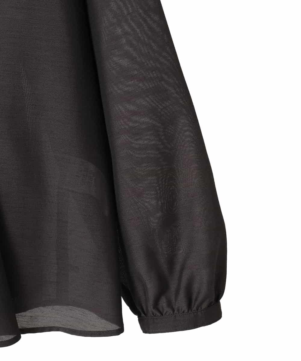 R6BED50260 HIROKO BIS(小さいサイズ)(メゾン ドゥ サンク) 【小さいサイズ】スタンドカラーかまぼこプリーツブラウス ダークグレー