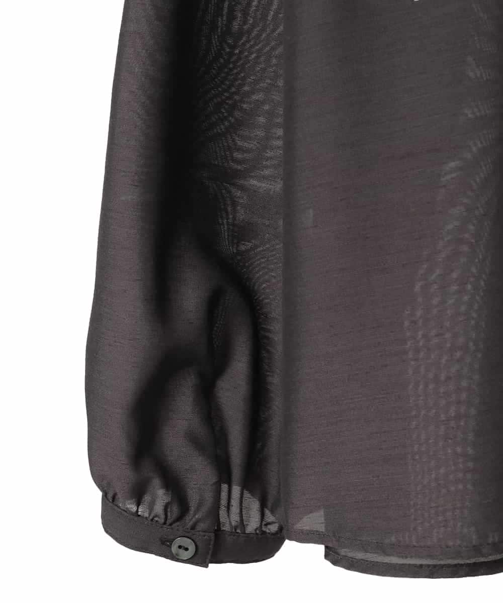 R6BED50260 HIROKO BIS(小さいサイズ)(メゾン ドゥ サンク) 【小さいサイズ】スタンドカラーかまぼこプリーツブラウス ダークグレー