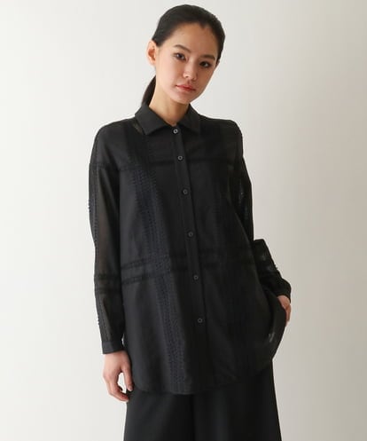 R6BFB50330 HIROKO BIS(小さいサイズ) 【小さいサイズ/洗濯機で洗える】デコレーション刺繍ドライシアーシャツ 