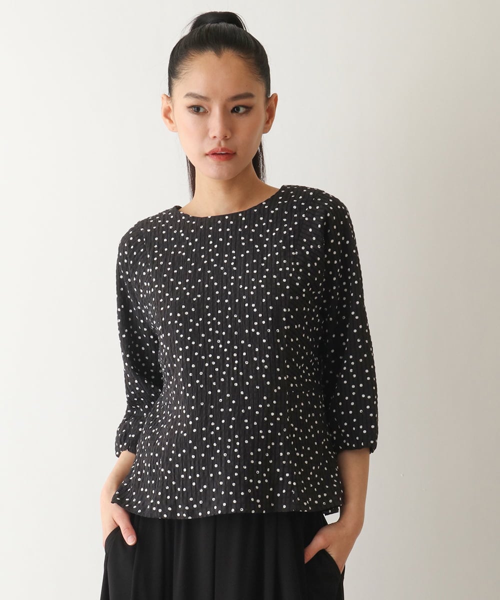 R6BFB56270 HIROKO BIS(小さいサイズ)(メゾン ドゥ サンク) 【小さいサイズ】シアーチェックドットプリントブラウス ブラック