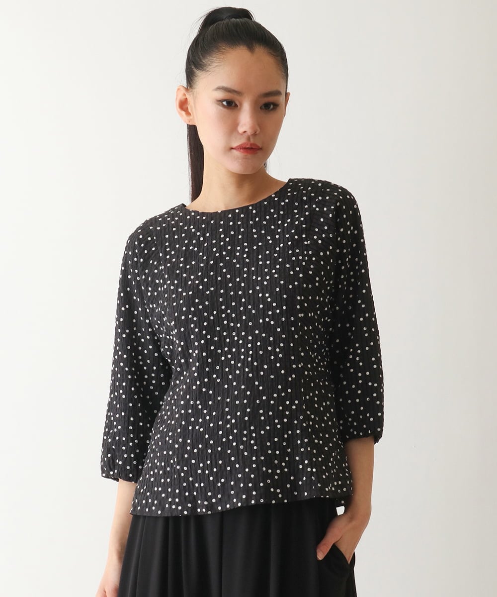 R6BFB56270 HIROKO BIS(小さいサイズ)(メゾン ドゥ サンク) 【小さいサイズ】シアーチェックドットプリントブラウス ブラック