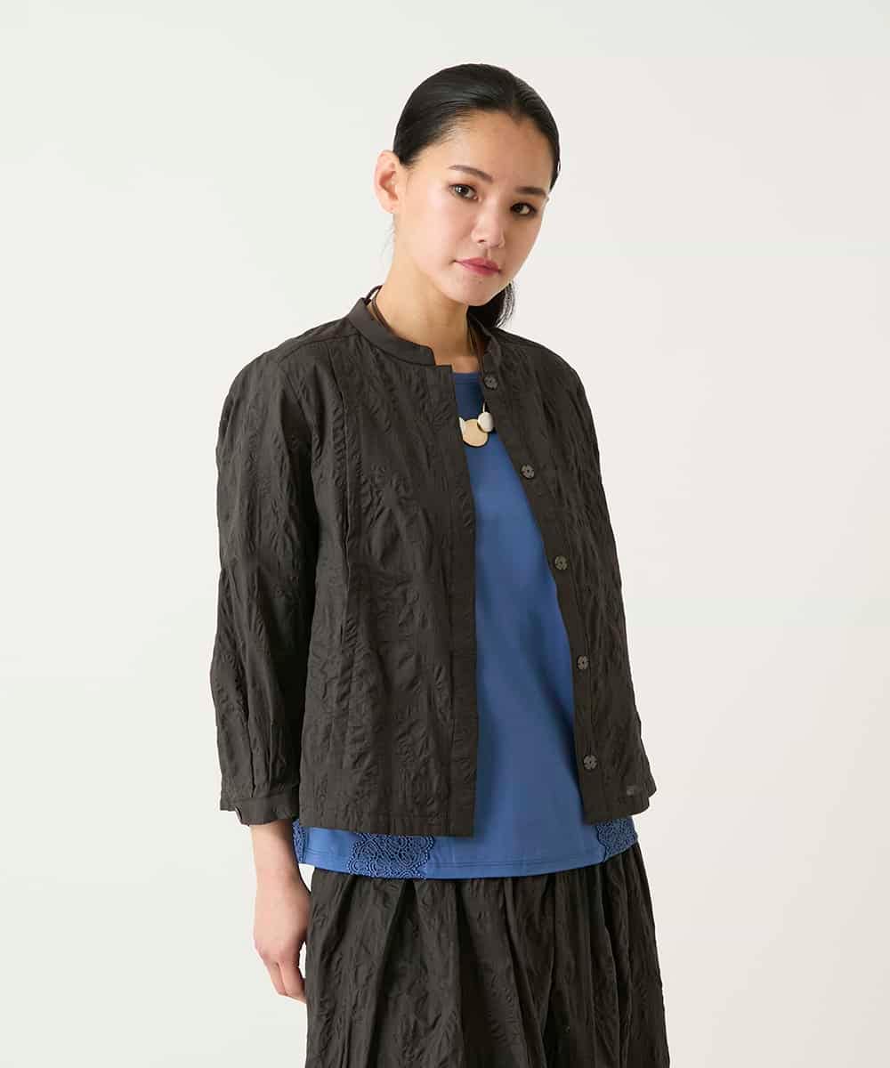 R6BFD25270 HIROKO BIS(小さいサイズ)(メゾン ドゥ サンク) 【小さいサイズ】ボタニカルモチーフショートブラウス ホワイト