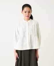 R6BFD25270 HIROKO BIS(小さいサイズ)(メゾン ドゥ サンク) 【小さいサイズ】ボタニカルモチーフショートブラウス ホワイト