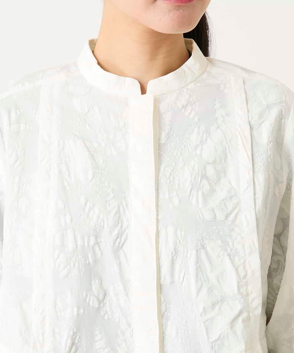 R6BFD25270 HIROKO BIS(小さいサイズ)(メゾン ドゥ サンク) 【小さいサイズ】ボタニカルモチーフショートブラウス ホワイト