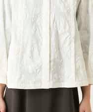 R6BFD25270 HIROKO BIS(小さいサイズ)(メゾン ドゥ サンク) 【小さいサイズ】ボタニカルモチーフショートブラウス ホワイト