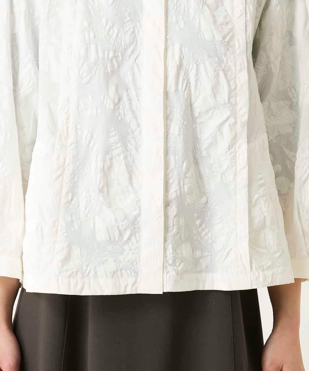 R6BFD25270 HIROKO BIS(小さいサイズ)(メゾン ドゥ サンク) 【小さいサイズ】ボタニカルモチーフショートブラウス ホワイト