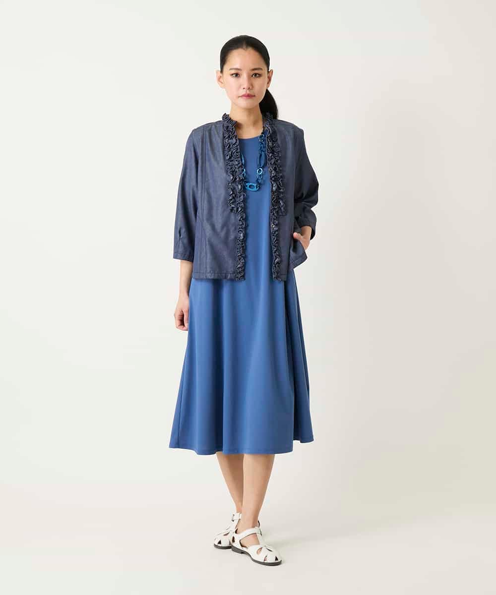 R6BFD40230 HIROKO BIS(小さいサイズ)(メゾン ドゥ サンク) 【小さいサイズ】フリルアクセントダンガリーブラウス ネイビー