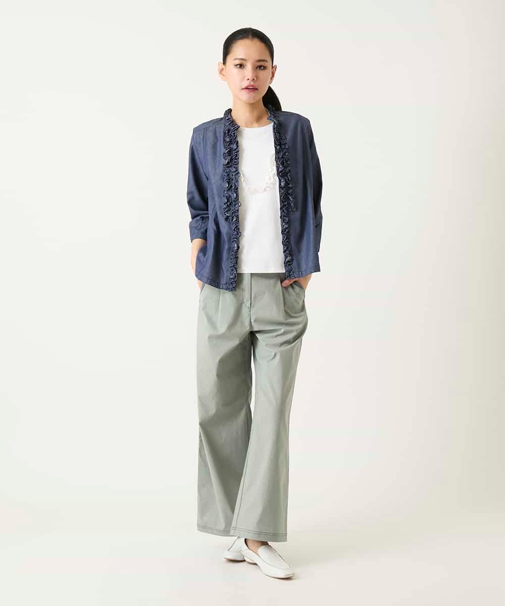 R6BFD40230 HIROKO BIS(小さいサイズ)(メゾン ドゥ サンク) 【小さいサイズ】フリルアクセントダンガリーブラウス ネイビー