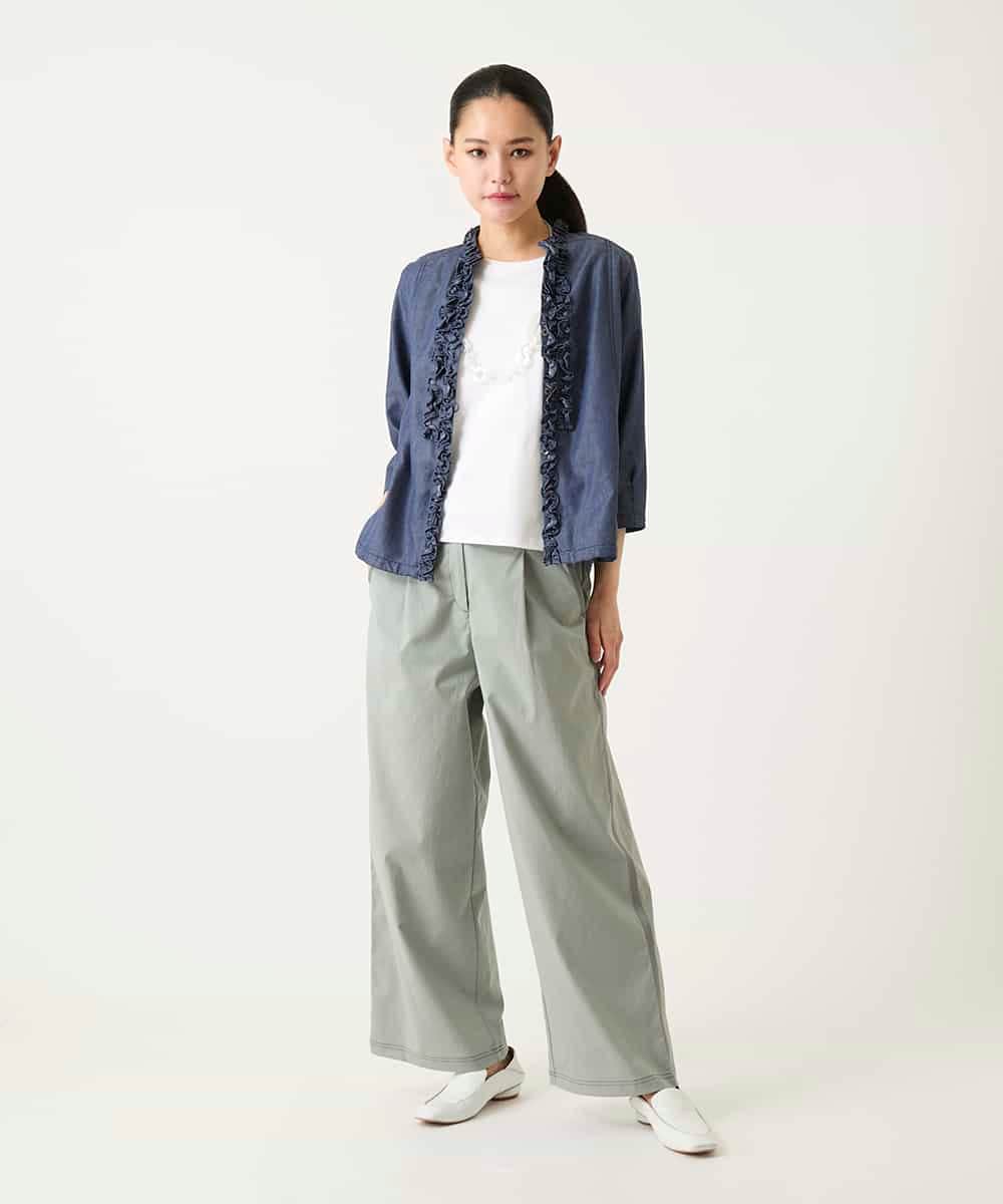 R6BFD40230 HIROKO BIS(小さいサイズ)(メゾン ドゥ サンク) 【小さいサイズ】フリルアクセントダンガリーブラウス ネイビー