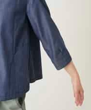 R6BFD40230 HIROKO BIS(小さいサイズ)(メゾン ドゥ サンク) 【小さいサイズ】フリルアクセントダンガリーブラウス ネイビー