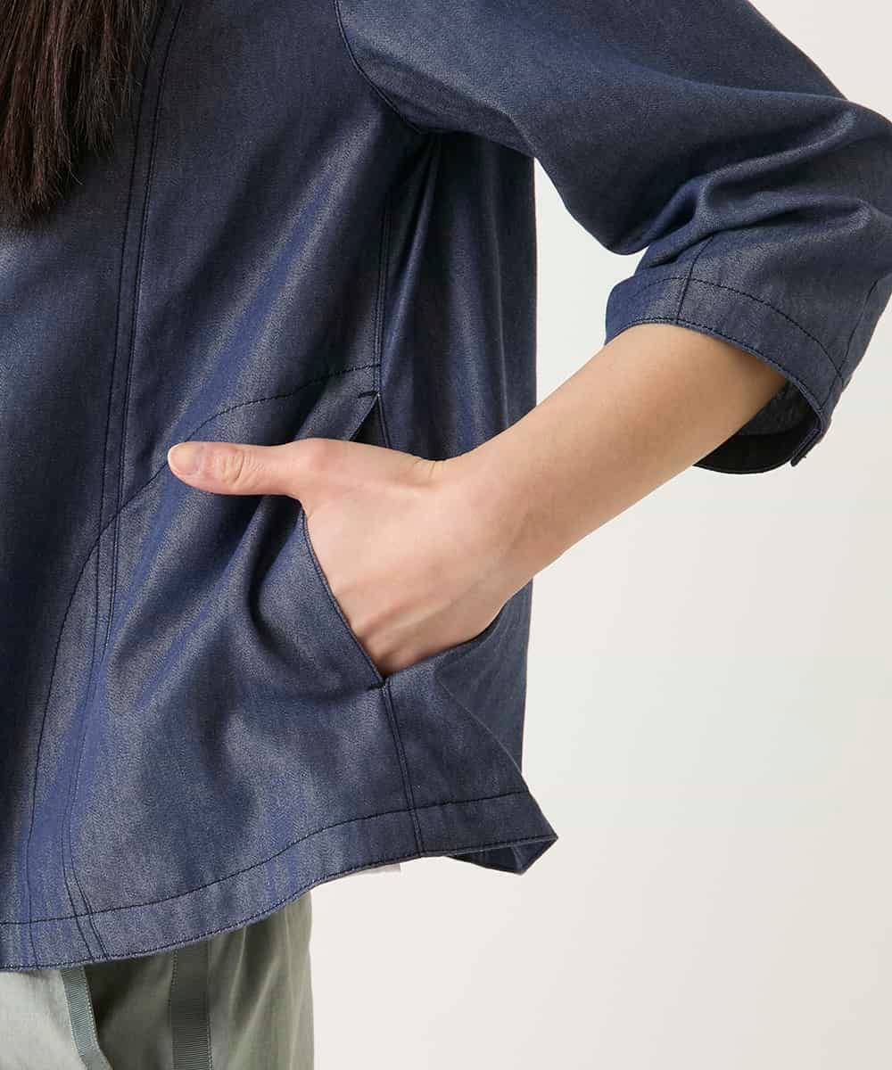 R6BFD40230 HIROKO BIS(小さいサイズ)(メゾン ドゥ サンク) 【小さいサイズ】フリルアクセントダンガリーブラウス ネイビー