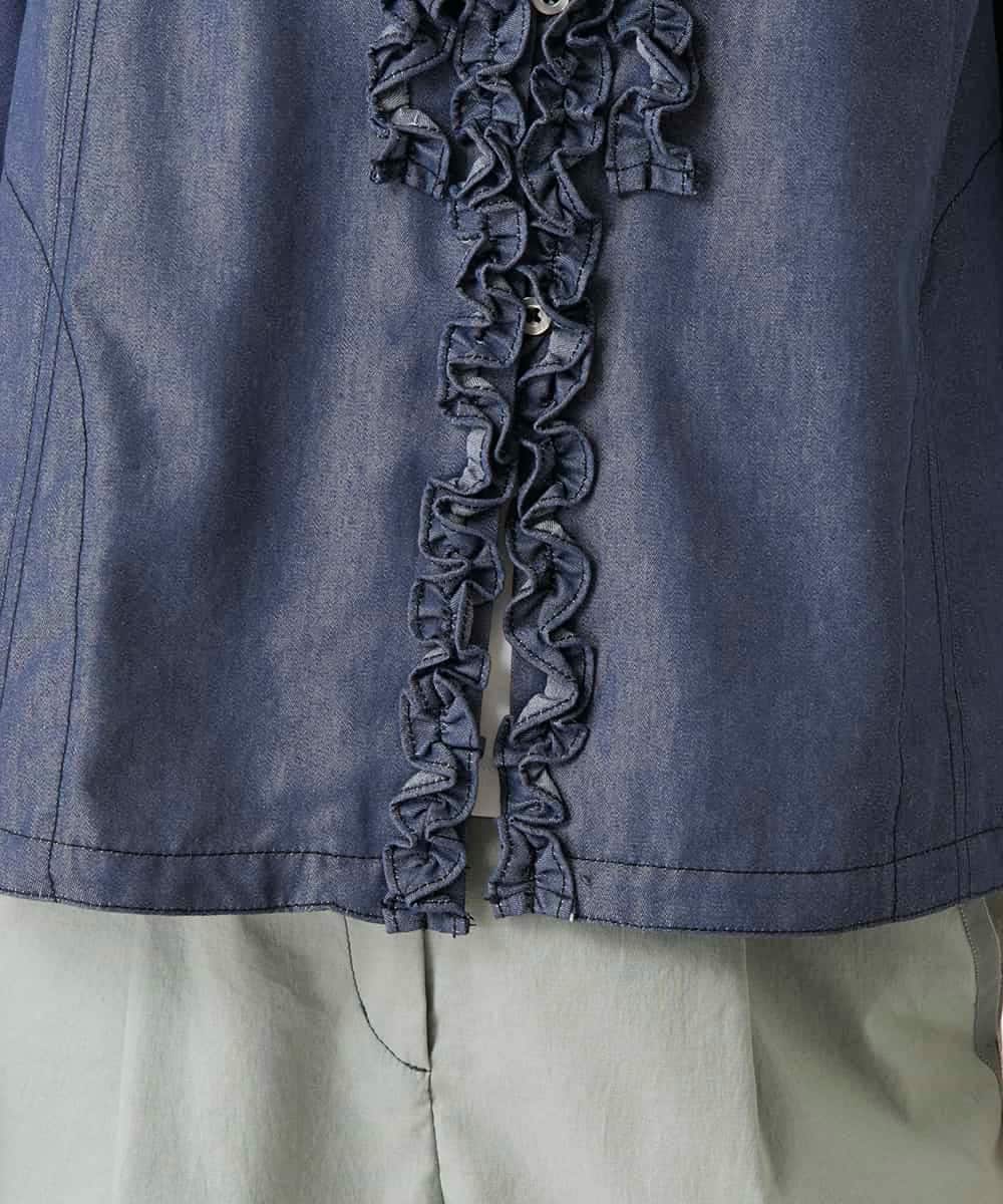 R6BFD40230 HIROKO BIS(小さいサイズ)(メゾン ドゥ サンク) 【小さいサイズ】フリルアクセントダンガリーブラウス ネイビー