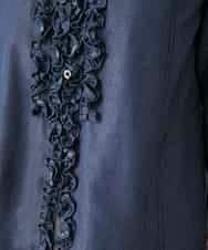 R6BFD40230 HIROKO BIS(小さいサイズ)(メゾン ドゥ サンク) 【小さいサイズ】フリルアクセントダンガリーブラウス ネイビー