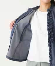 R6BFD40230 HIROKO BIS(小さいサイズ)(メゾン ドゥ サンク) 【小さいサイズ】フリルアクセントダンガリーブラウス ネイビー