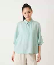 R6BFD45180 HIROKO BIS(小さいサイズ)(メゾン ドゥ サンク) 【小さいサイズ】フレアスリーブ麻ブラウス グリーン