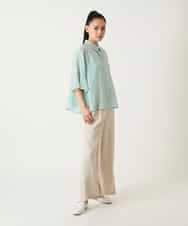 R6BFD45180 HIROKO BIS(小さいサイズ)(メゾン ドゥ サンク) 【小さいサイズ】フレアスリーブ麻ブラウス グリーン