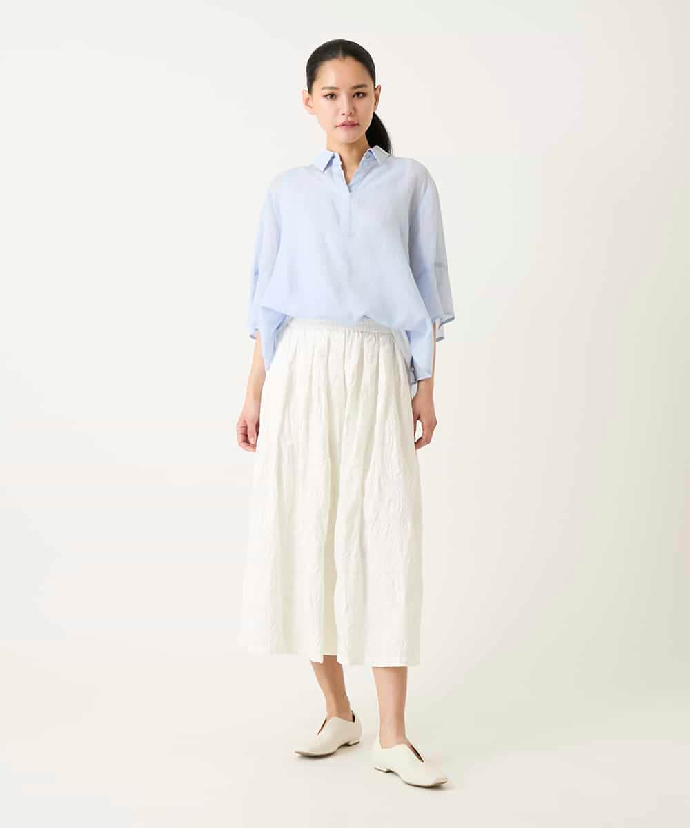 R6BFD45180 HIROKO BIS(小さいサイズ)(メゾン ドゥ サンク) 【小さいサイズ】フレアスリーブ麻ブラウス グリーン