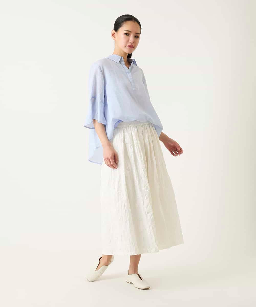 R6BFD45180 HIROKO BIS(小さいサイズ)(メゾン ドゥ サンク) 【小さいサイズ】フレアスリーブ麻ブラウス グリーン