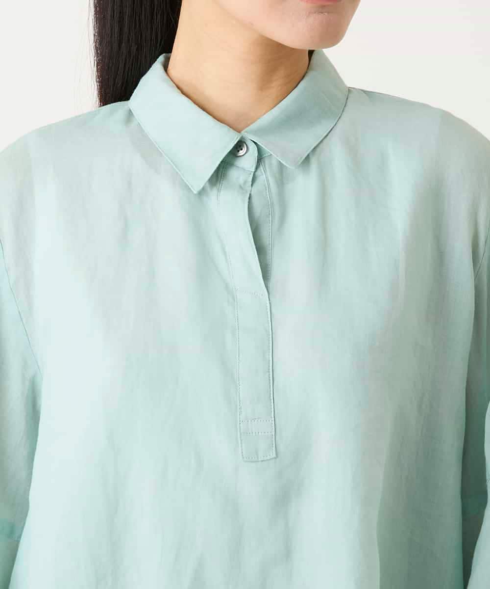 R6BFD45180 HIROKO BIS(小さいサイズ)(メゾン ドゥ サンク) 【小さいサイズ】フレアスリーブ麻ブラウス グリーン