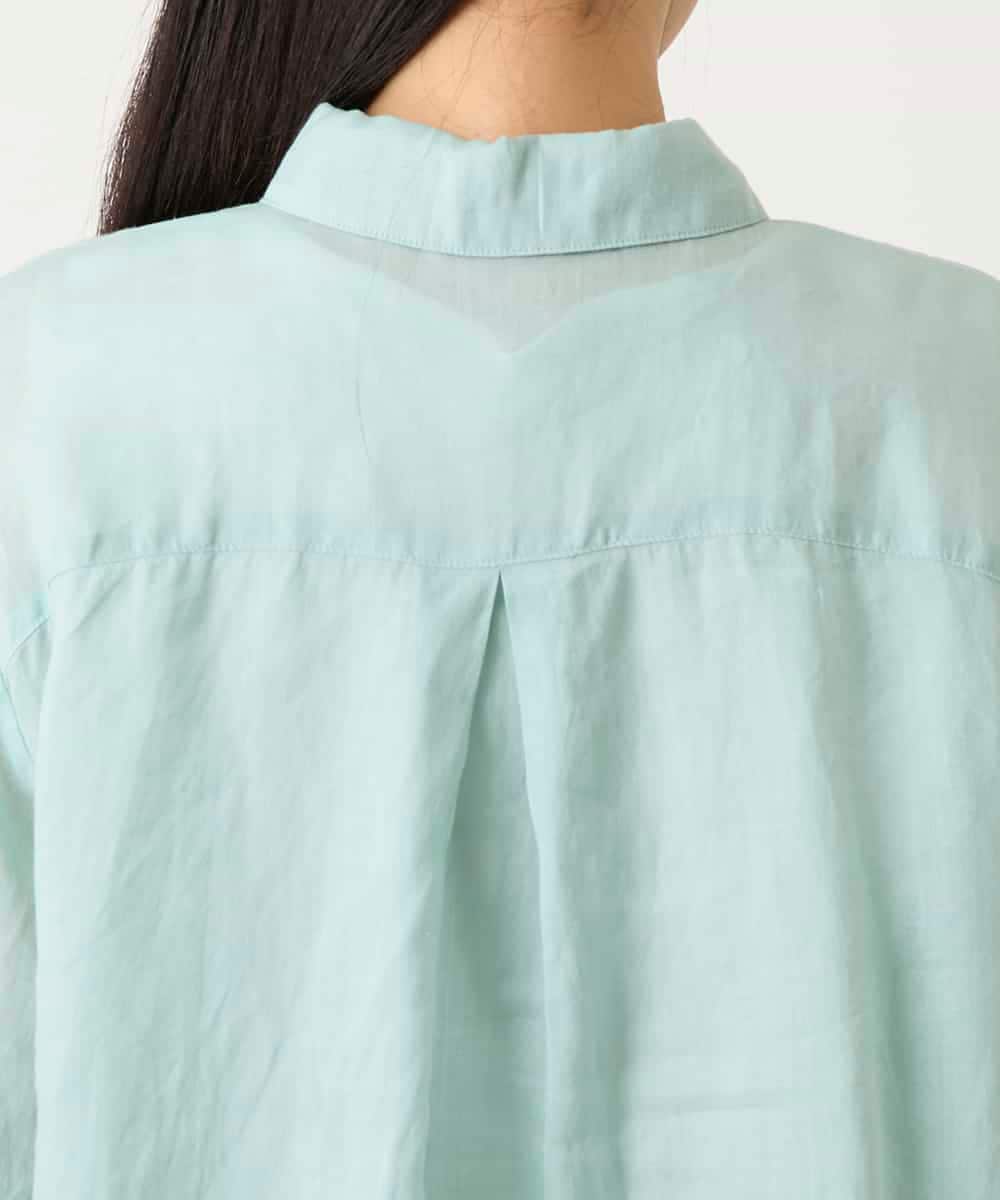 R6BFD45180 HIROKO BIS(小さいサイズ)(メゾン ドゥ サンク) 【小さいサイズ】フレアスリーブ麻ブラウス グリーン