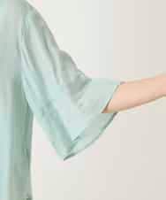 R6BFD45180 HIROKO BIS(小さいサイズ)(メゾン ドゥ サンク) 【小さいサイズ】フレアスリーブ麻ブラウス グリーン