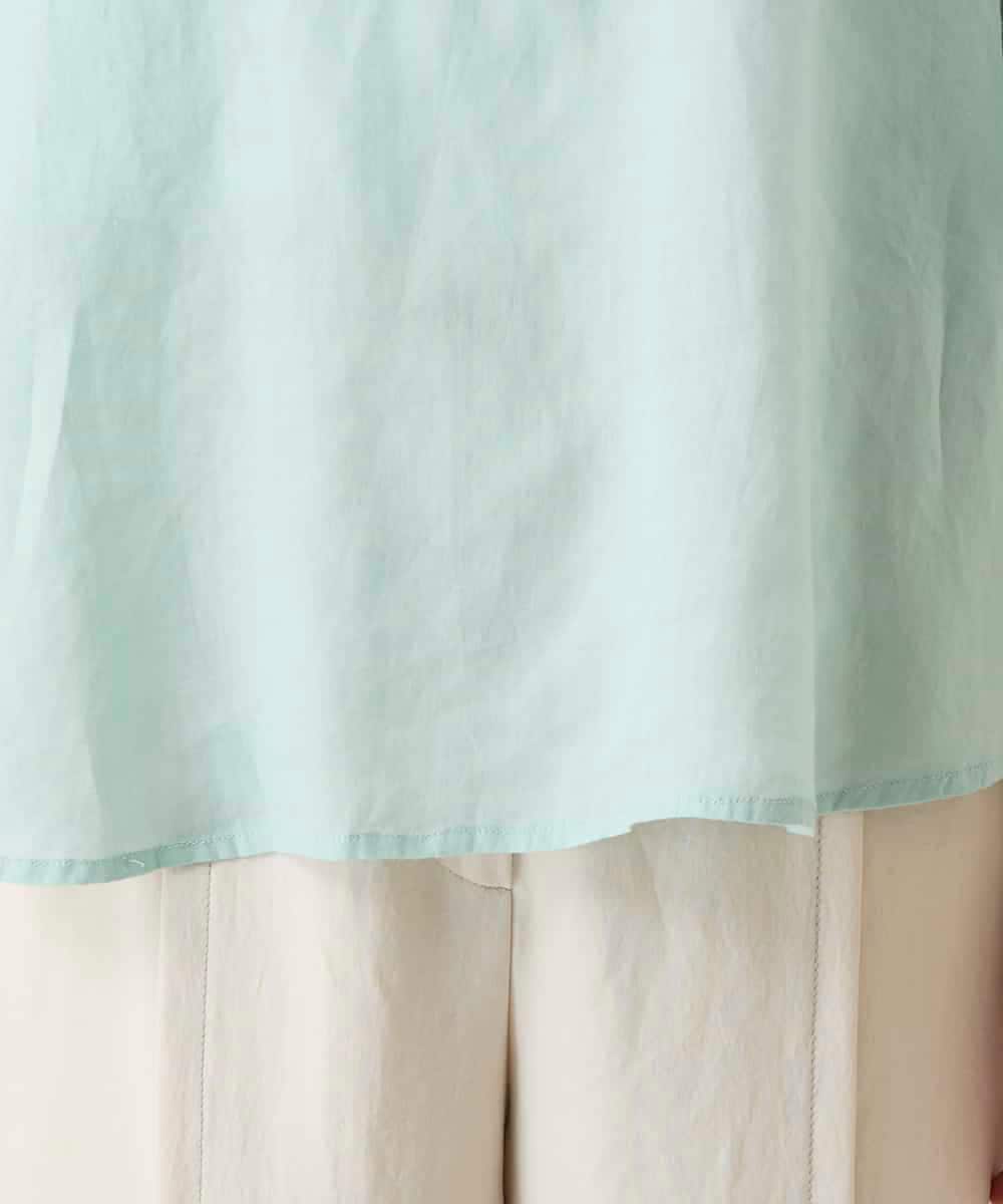 R6BFD45180 HIROKO BIS(小さいサイズ)(メゾン ドゥ サンク) 【小さいサイズ】フレアスリーブ麻ブラウス グリーン